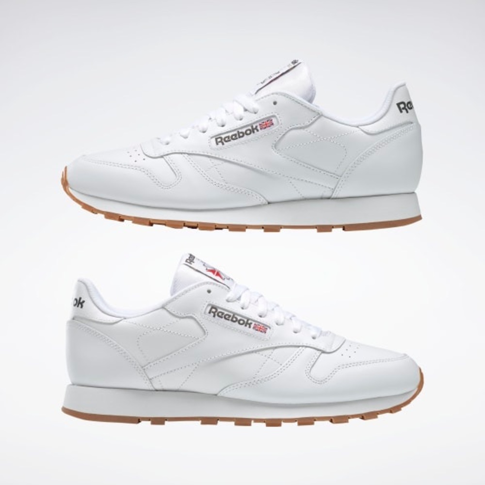 Reebok White Leather Gum Sole Sneakers